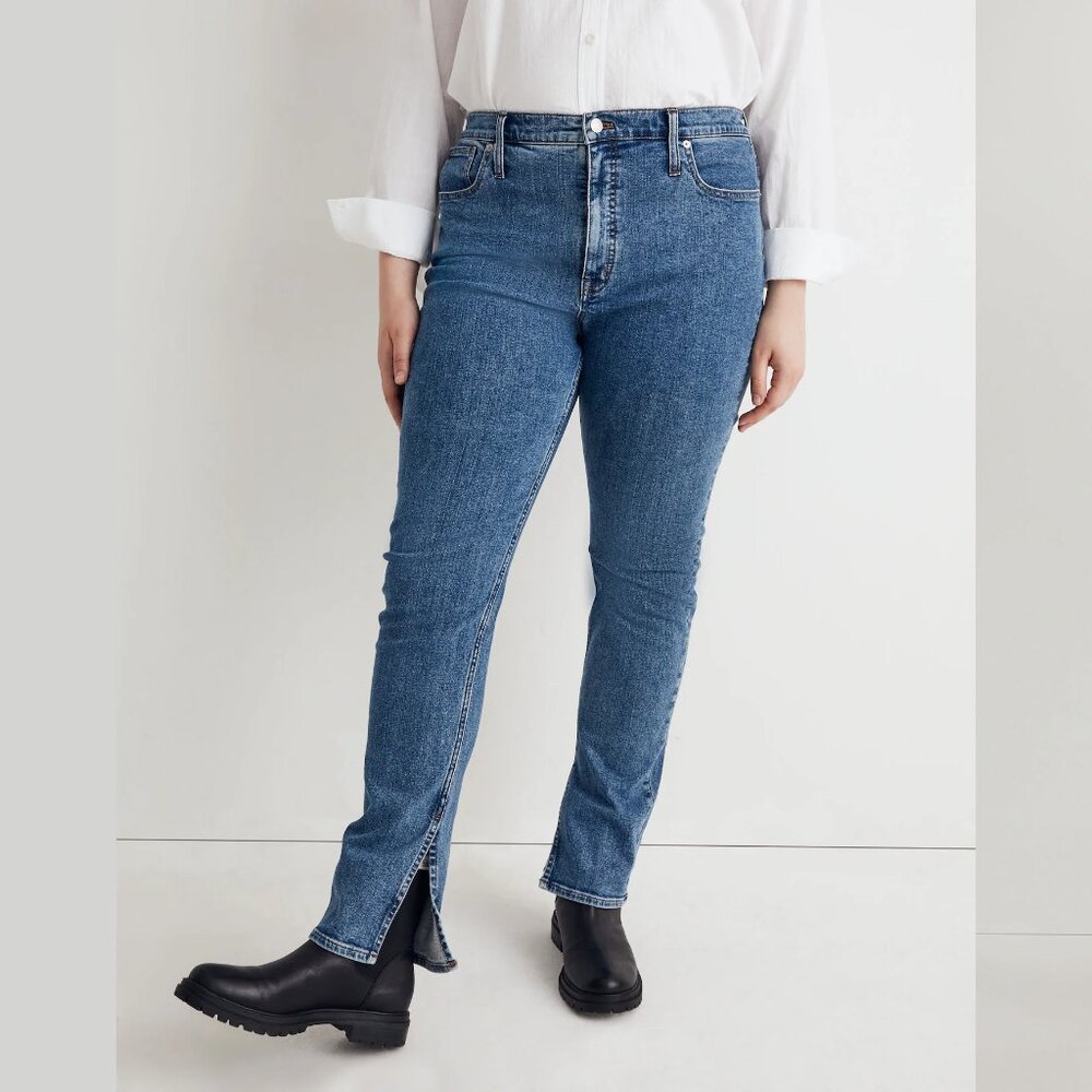 MADEWELL full-length stovepipe jeans with slit hem in knowland wash (sz27)